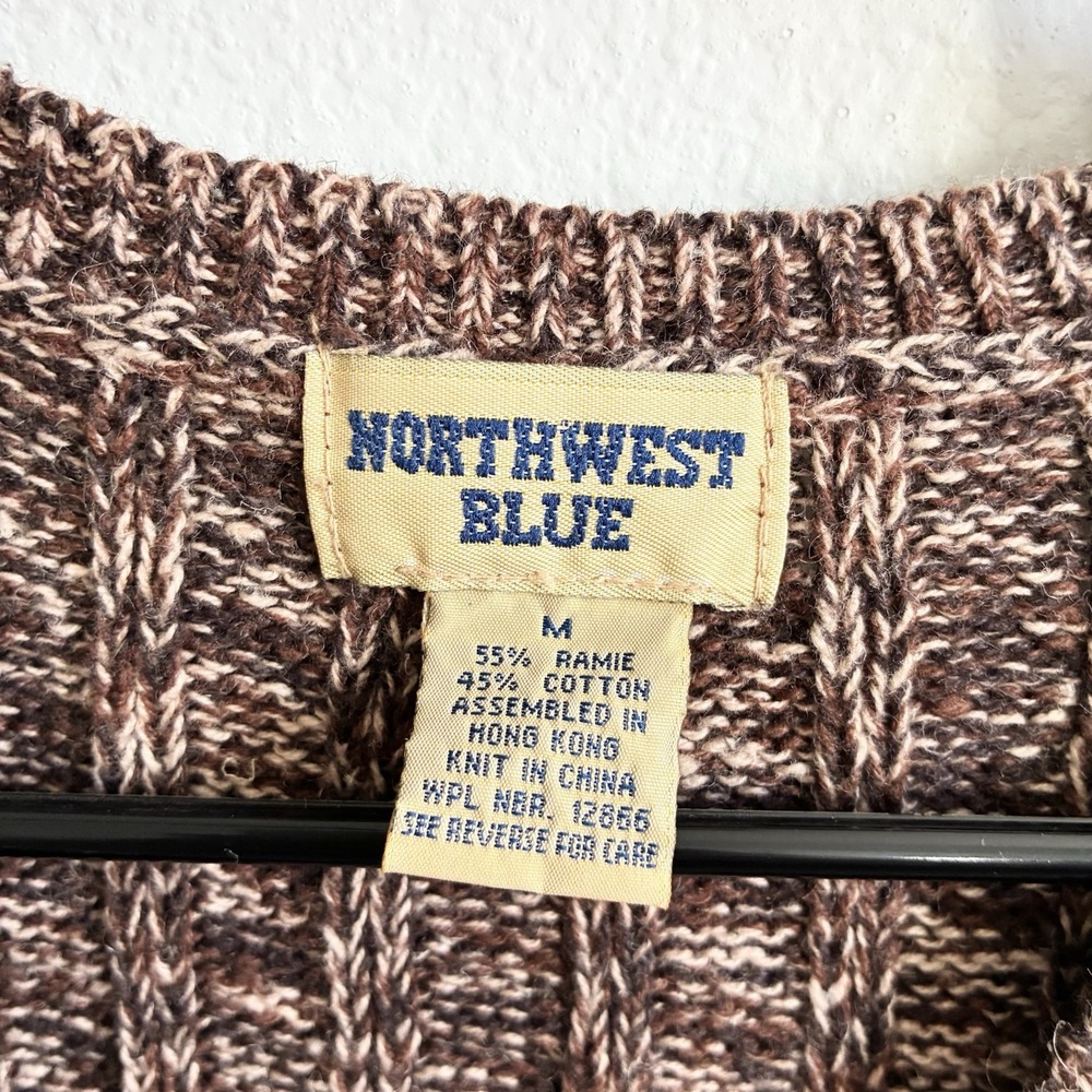VTG Plaid V Neck Knit Brown Academia Retro Button Front Sweater Vest Medium - Picture 5 of 6